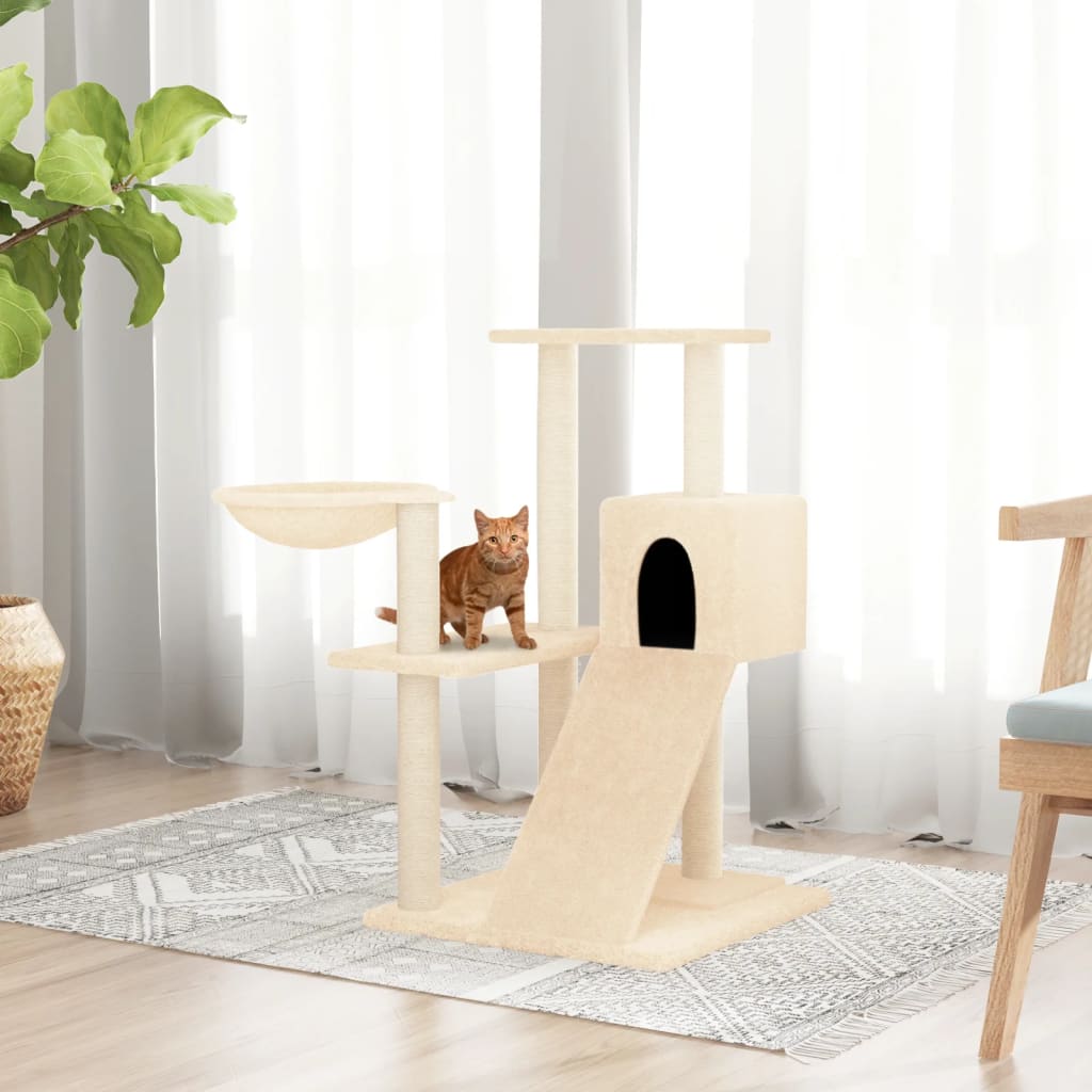 Rascador Para Gatos Con Postes De Sisal Color Crema 82 Cm_1