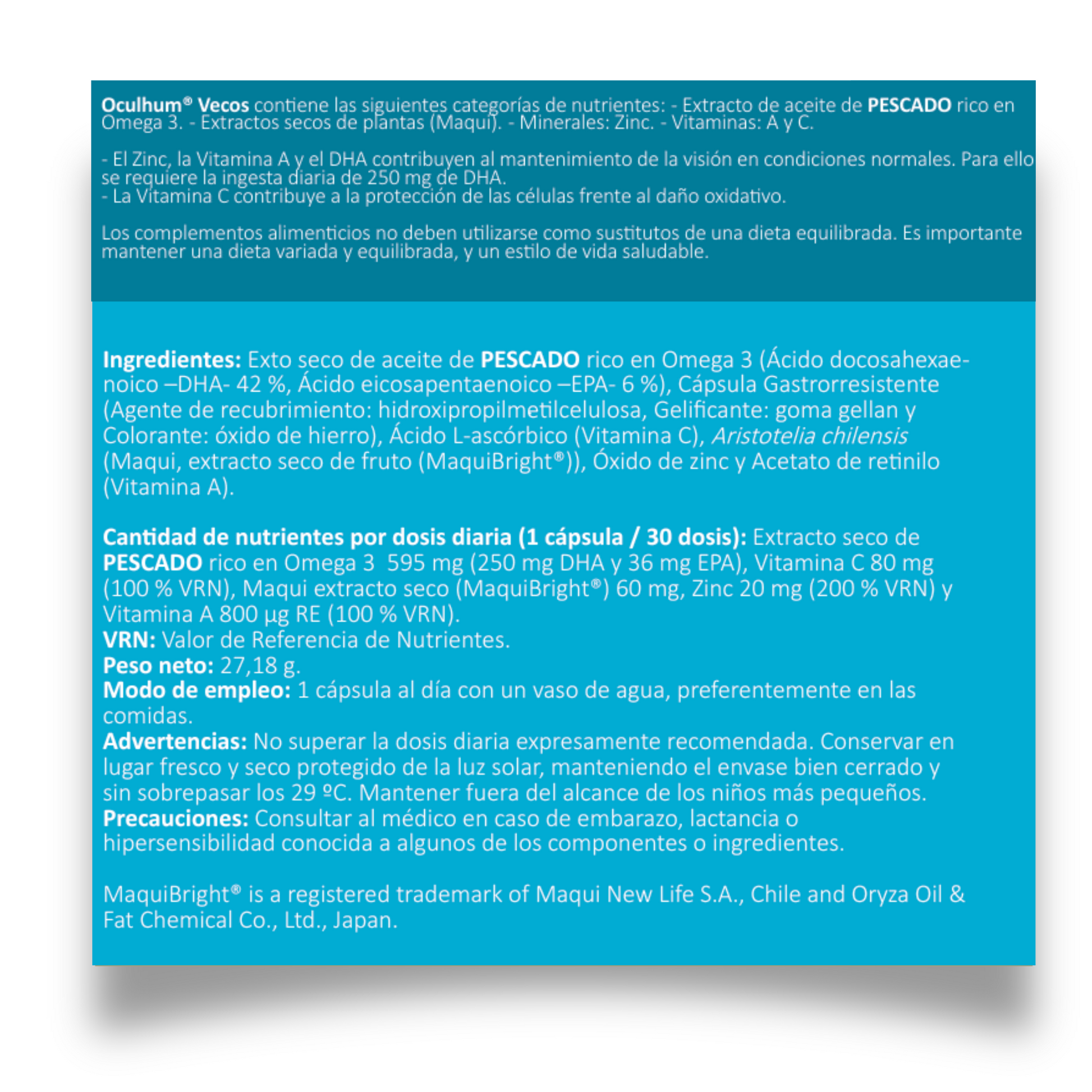 Oculhum Vecos 30 Cápsulas | Vista Y Salud Ocular | Dha, Maquibright®, Zinc Y Vitamina A_4