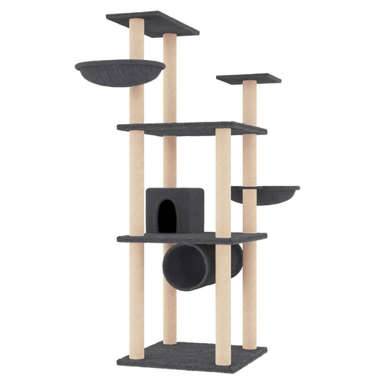 Rascador Para Gatos Con Postes De Sisal Gris Oscuro 141 Cm_0