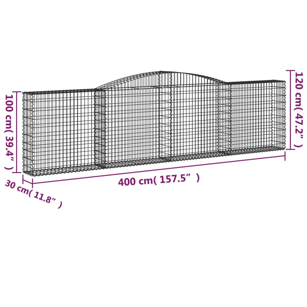 Cestas De Gaviones 6 Uds Forma De Arco Hierro 400x30x100/120 Cm_5