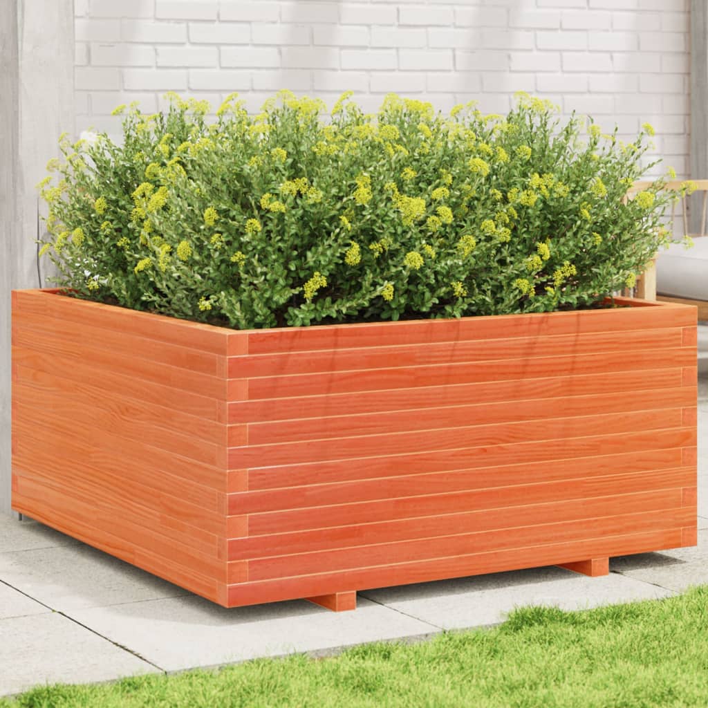 Jardinera Madera Maciza De Pino Marrón Cera 100x100x49,5 Cm_1