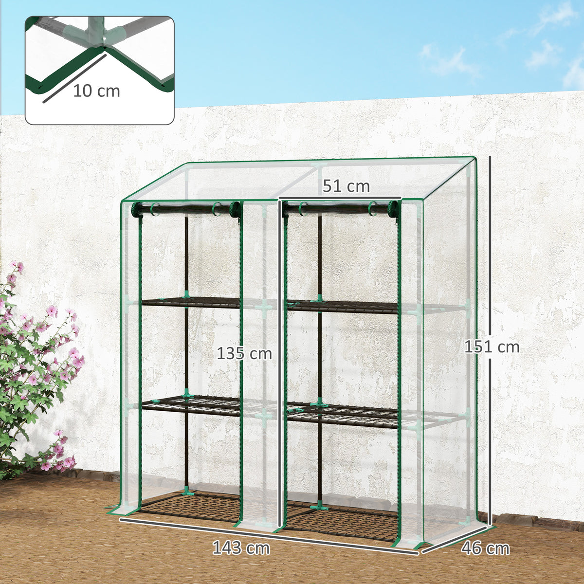 Outsunny Invernadero De Jardín De 3 Niveles 143x46x141/151 Cm Transparente_2