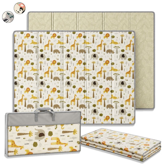 Bathby | Alfombra Plegable Para Bebé 200 × 150 Cm, Reversible Animales/hojas_0