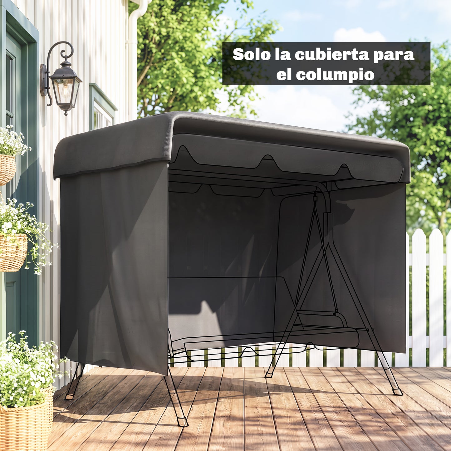 Outsunny Funda Balancín Jardín Con Cremallera 215x155x150 Cm Gris Oscuro_4