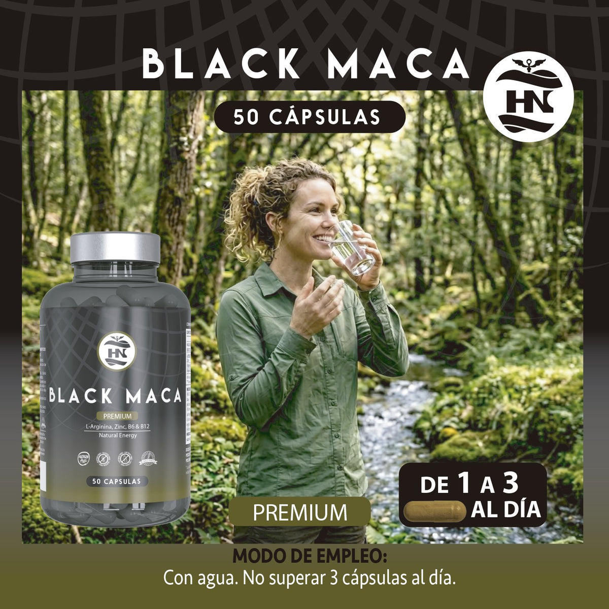 Pack 2 X Black Maca 20:1 Con L-arginina, Zinc Y Vitaminas B6 Y B12 - 2 X 50 Cápsulas Vegetales_3