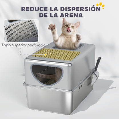 Pawhut Arenero Para Gatos De Acero Inoxidable Xl Con Pala Fácil De Limpiar Plata_5