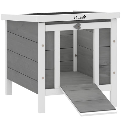Conejera De Madera Exterior Techo Abatible Pawhut 42x51x43 Cm Gris_0