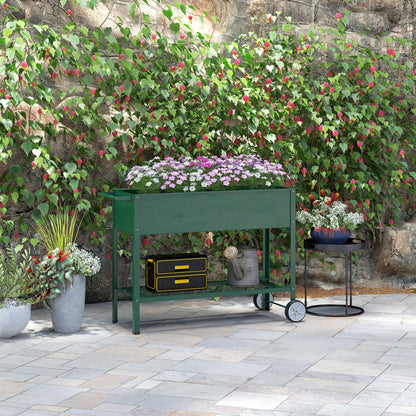 Outsunny Mesa De Cultivo 109x44x80 Cm Con 2 Ruedas Estante Y Asa Verde_1
