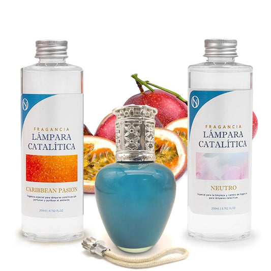 Pack Ahorro Lámpara Catalítica Aqua Marina + Fragancia Caribbean Passion 200ml + Limpiador Neutro 200ml + Mecha Repuesto_0