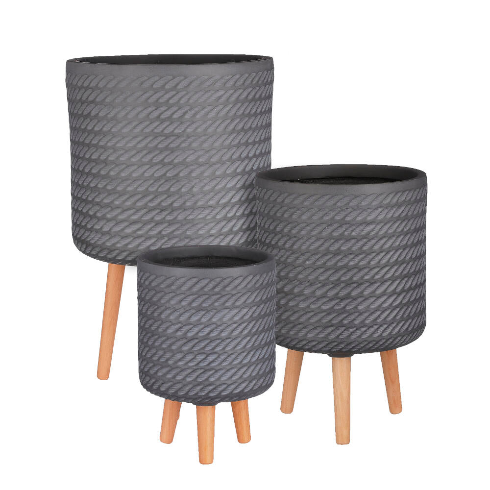 Macetero De Fibra Color Gris Con Patas 62x36cm_0