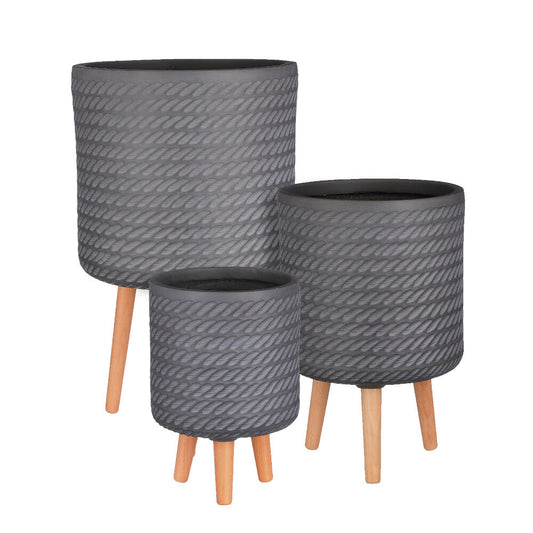 Macetero De Fibra Color Gris Con Patas 62x36cm_0
