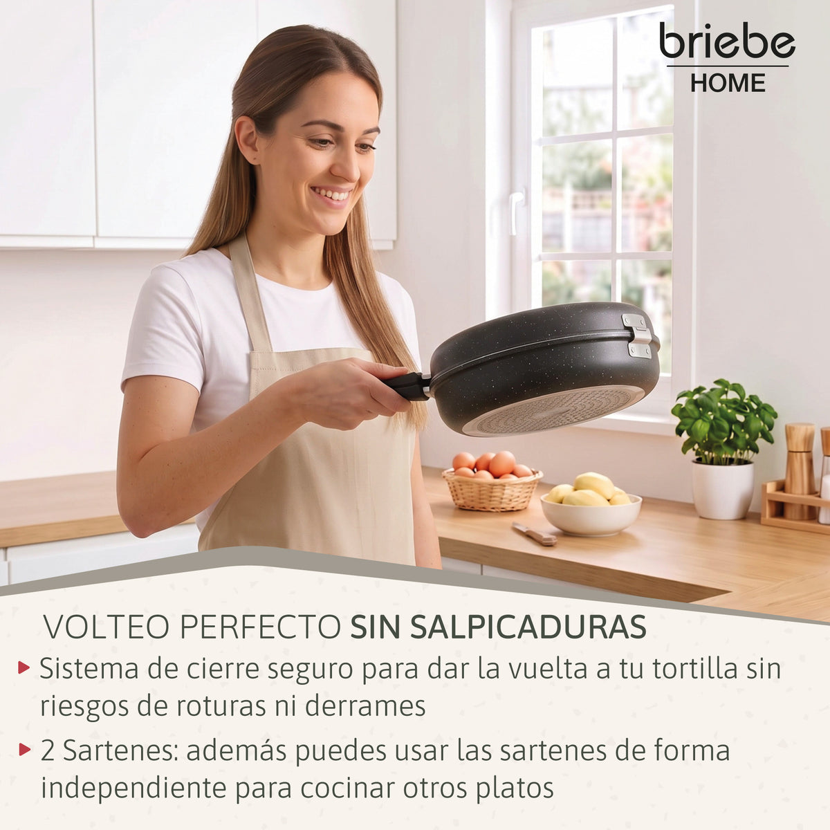 Briebe Sartén Para Tortilla De Patatas Doble, Inducción 24cm Antiadherente Ilag Granitec Libre De Pfoa, Fácil Volteo Si_3