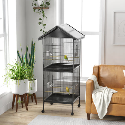 Pawhut Jaula Para Pájaros Grande De 2 Pisos 78x75x168 Cm Negro_1