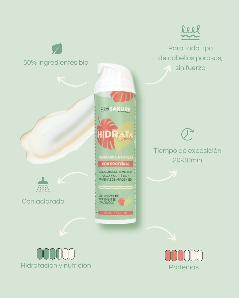 Acondicionador Profundo Y Mascarilla Con Proteínas Hidrata Cocos 200 Ml Bio Sakure_1