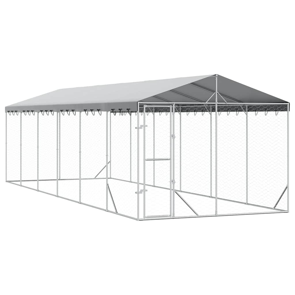 Perrera De Exterior Con Techo Acero Galvanizado Plata 3x9x2,5 M_0