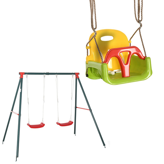 Conjunto De Columpio Outsunny Metal, Pe Multicolor 239x156x180 Cm_0