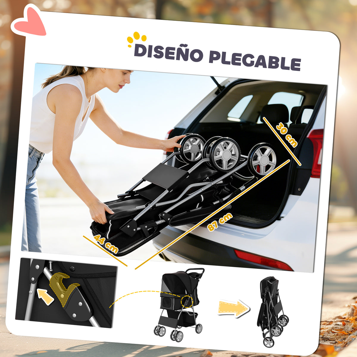 Pawhut Carrito Para Perros Plegable Con Cesta De Almacenaje 77x44x102 Cm Negro_4