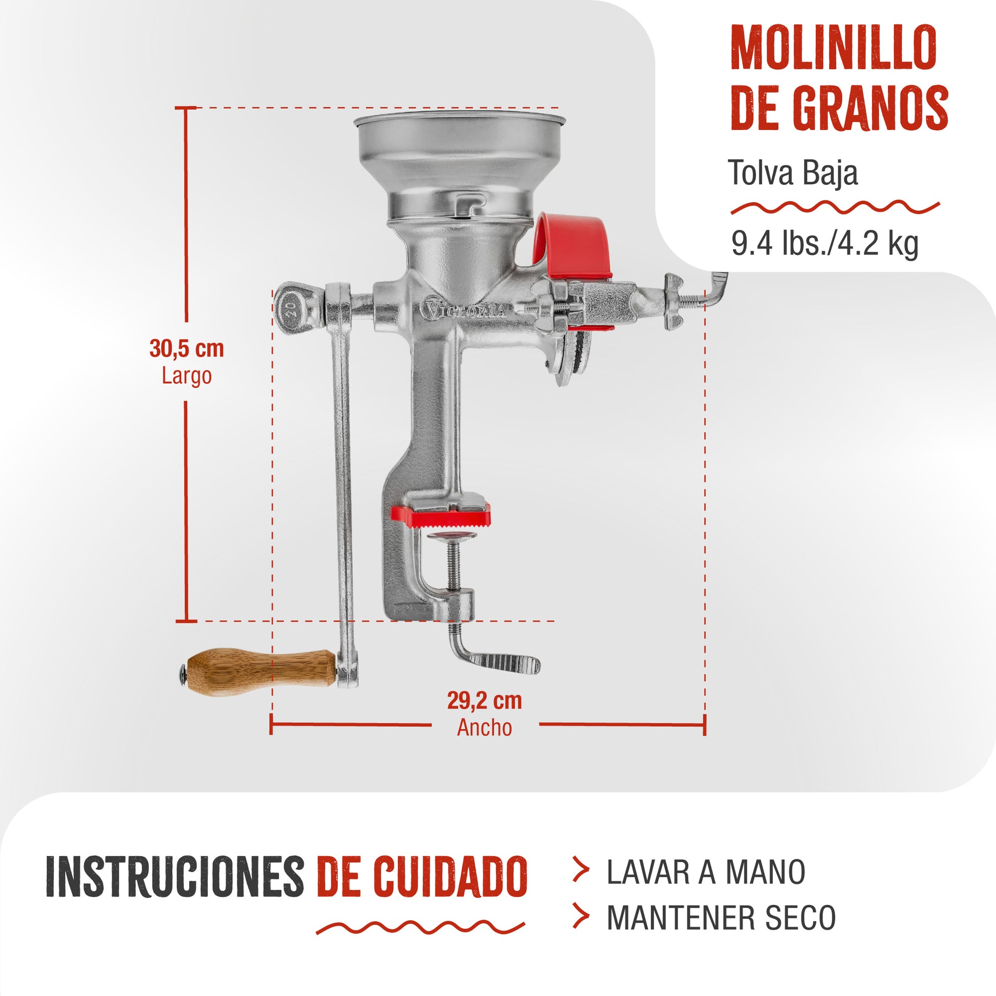 Victoria Molino Cereales Manual Hierro Fundido Para Moler Café, Maíz, Semillas, Grosor Ajustable, 30018, Cromado_3