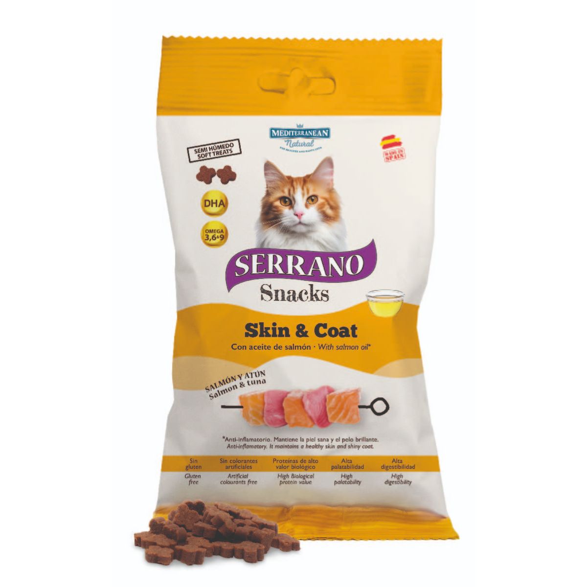 Serrano Snacks Skin & Coat de salmón y atún para gatos 50 g