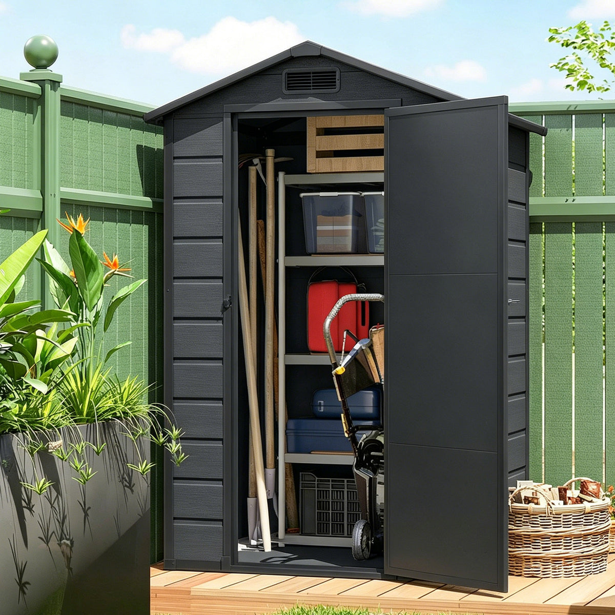 Cobertizo De Jardín Outsunny Pp, Aluminio Gris Oscuro 128x104x196 Cm_3
