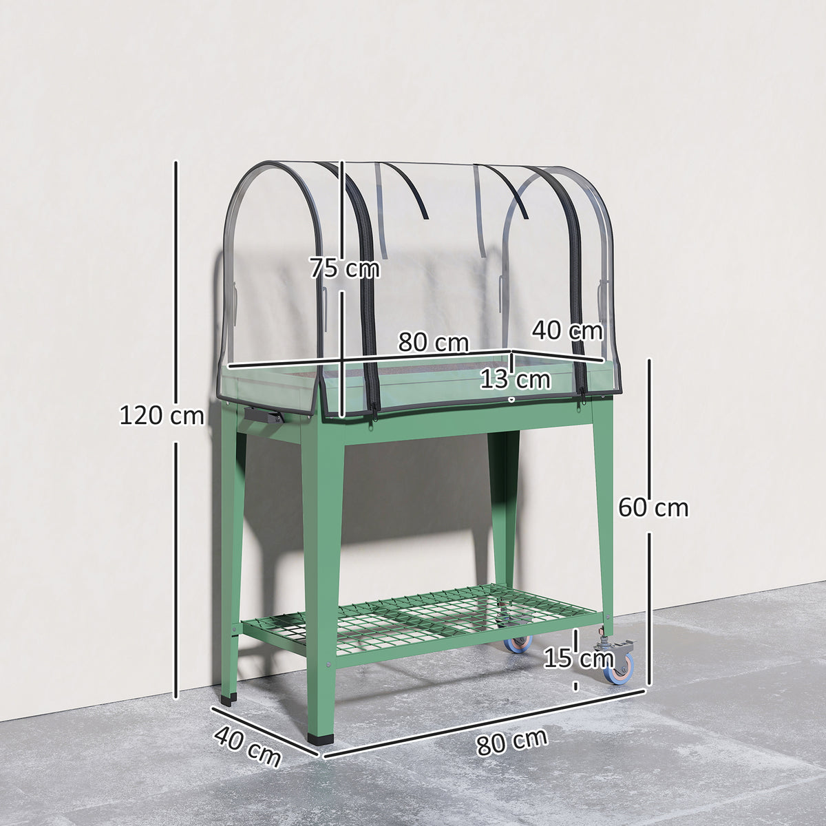 Outsunny Huerto Urbano Elevado Con Ruedas Y Cubierta 80x40x120 Cm Verde_2