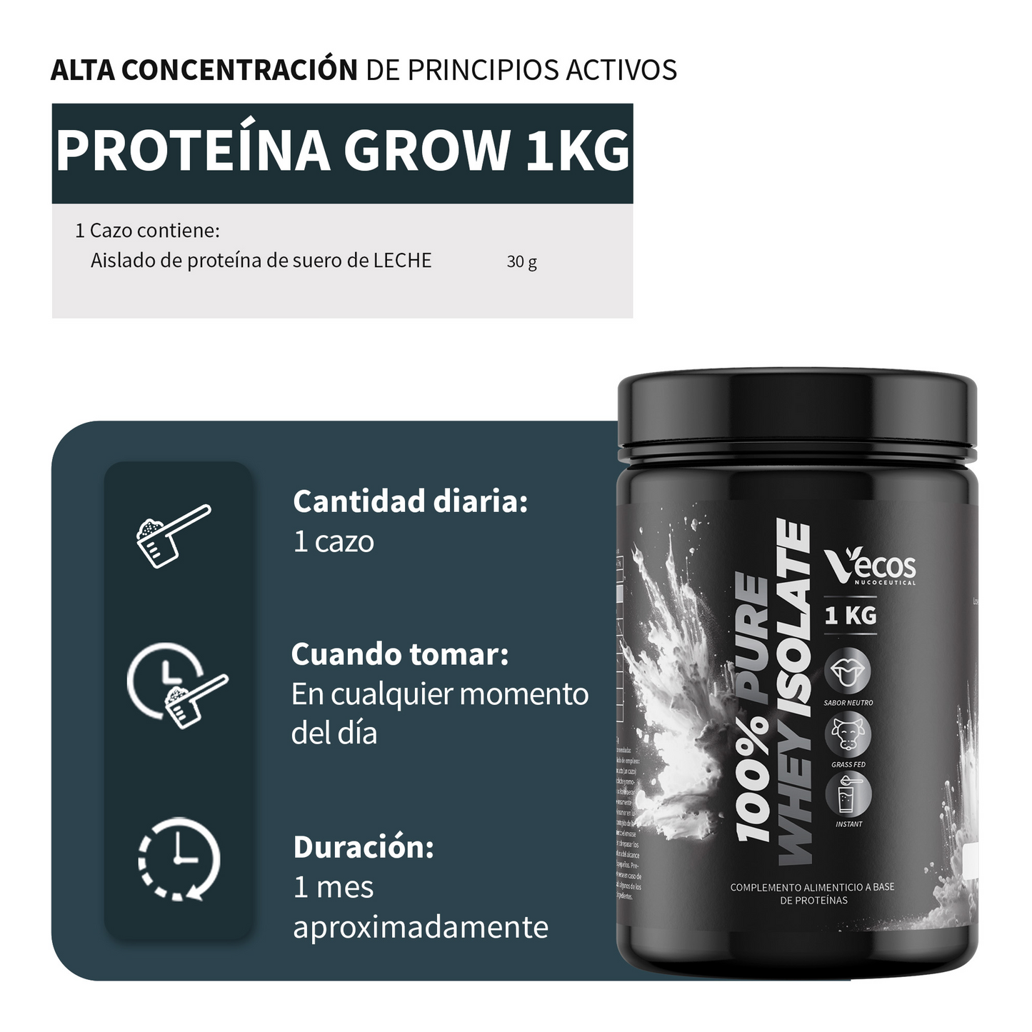 100% Pure Whey Isolate Vecos 1 Kg | Proteína Aislada Para Masa Muscular | 27,9 G Por Toma_2
