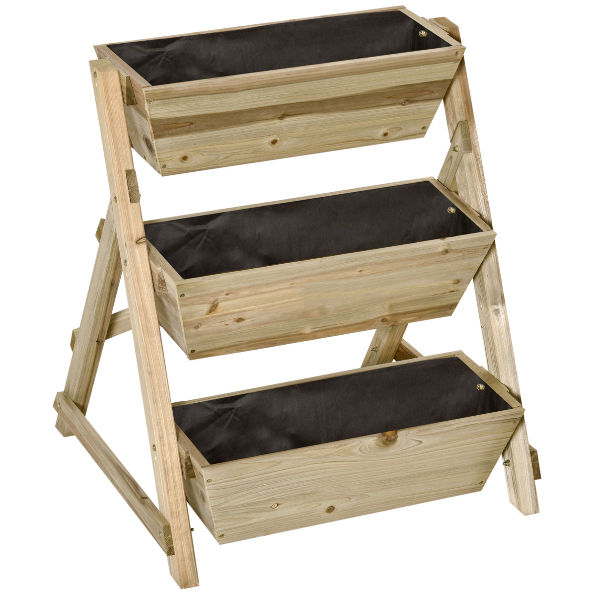 Outsunny Jardinera De Escalera 3 Pisos De Madera Con Tela No Tejida 71x61x77 Cm_0