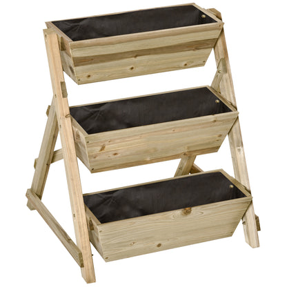 Outsunny Jardinera De Escalera 3 Pisos De Madera Con Tela No Tejida 71x61x77 Cm_0
