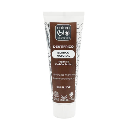 Pasta de Dientes Blanco Natural con Regaliz &amp; Carbón Activo Sin Flúor, NaturaBIO Cosmetics, 75 ml