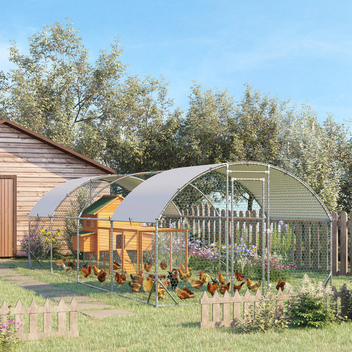 Pawhut Gallinero Para Exterior Grande De Acero Galvanizado 280x760x197 Cm Plata_1