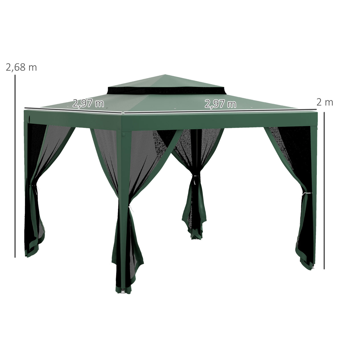Outsunny Carpa De Jardín 3x3 M Con 4 Mosquiteras Laterales Techo Doble Verde_2