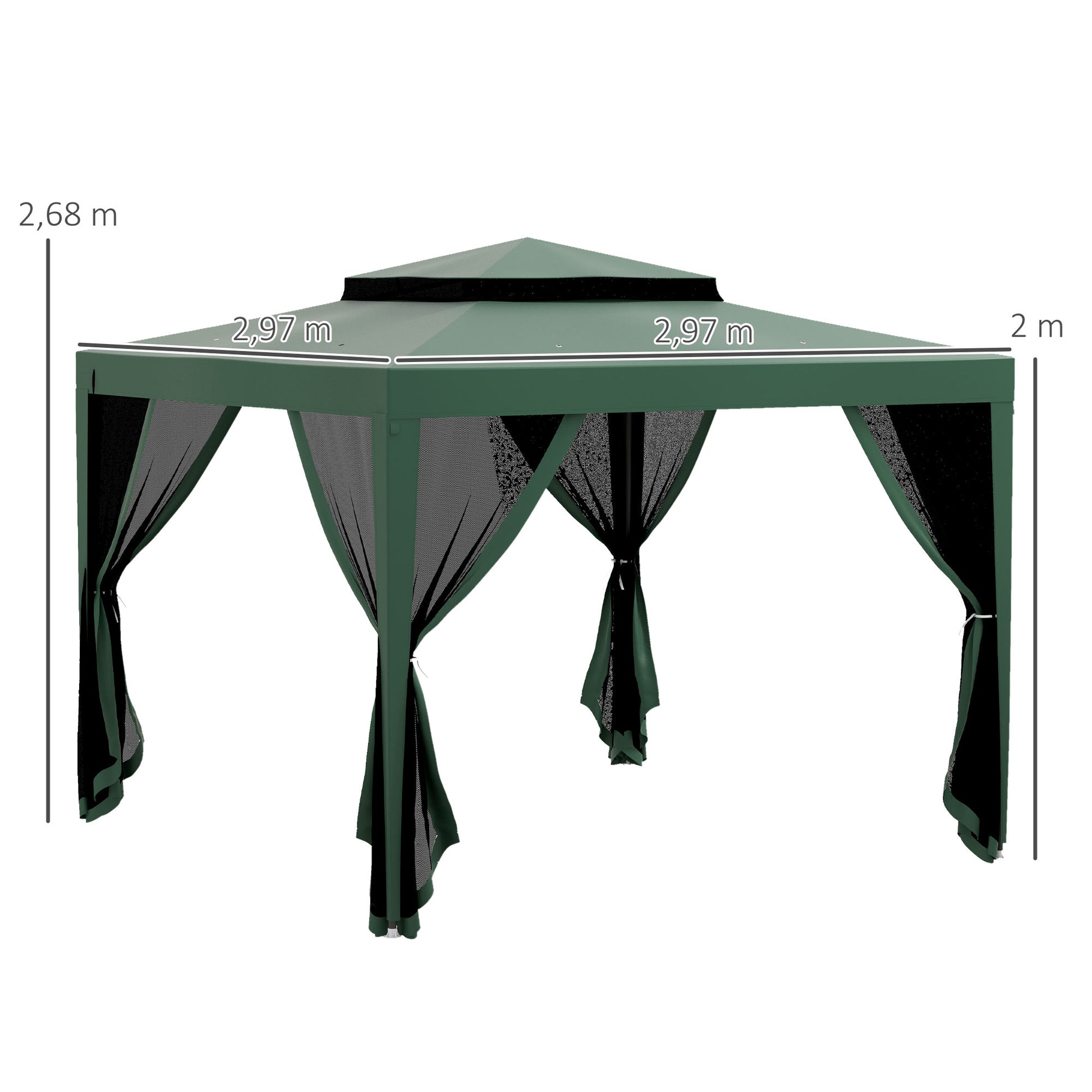 Outsunny Carpa De Jardín 3x3 M Con 4 Mosquiteras Laterales Techo Doble Verde_2