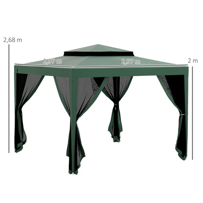 Outsunny Carpa De Jardín 3x3 M Con 4 Mosquiteras Laterales Techo Doble Verde_2