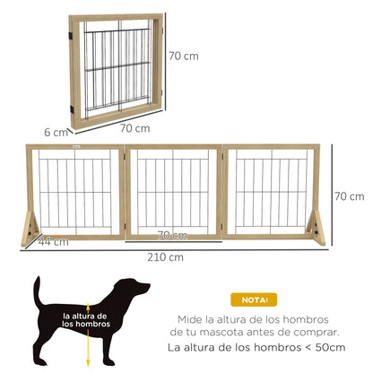 Pawhut Barrera Para Perros Plegable De 3 Paneles 210x44x70 Cm Madera Natural_2