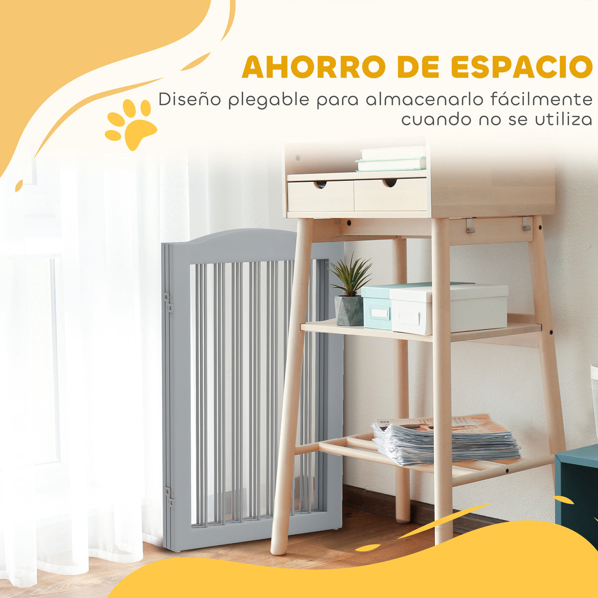 Pawhut Barrera De Seguridad Para Perros Plegable 154x30x80 Cm Con Soporte De Pie_4
