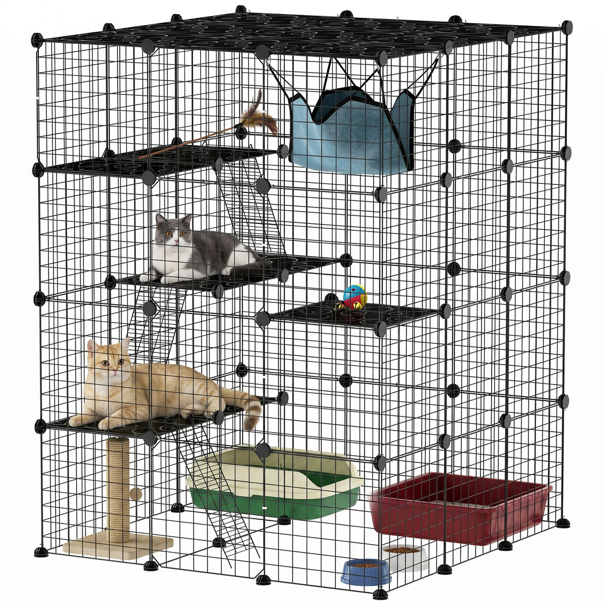 Pawhut Jaula Grande Para Gatos Interior De 4 Niveles 105x105x140 Cm, Negro_0