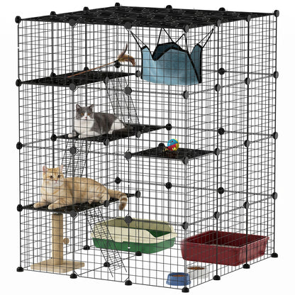 Pawhut Jaula Grande Para Gatos Interior De 4 Niveles 105x105x140 Cm, Negro_0