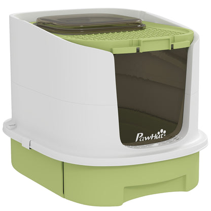 Pawhut Arenero Para Gatos Cubierto Con Bandeja Extraíble Y Pala Blanco Y Verde_0