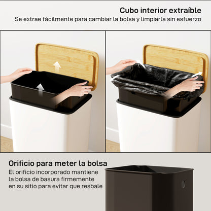 Balde De Lixo Homcom Metal E Bambu Branco 29,5x29,5x56,8 Cm 851-066v00wt_5