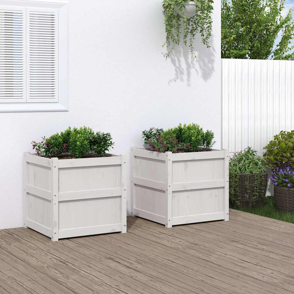 Jardineras De Exterior 2 Unidades Madera Maciza De Pino Blanco_1