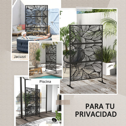 Outsunny Biombo Exterior Con 3 Piezas Patrón De Hoja Grande 122x45x198cm Negro_5