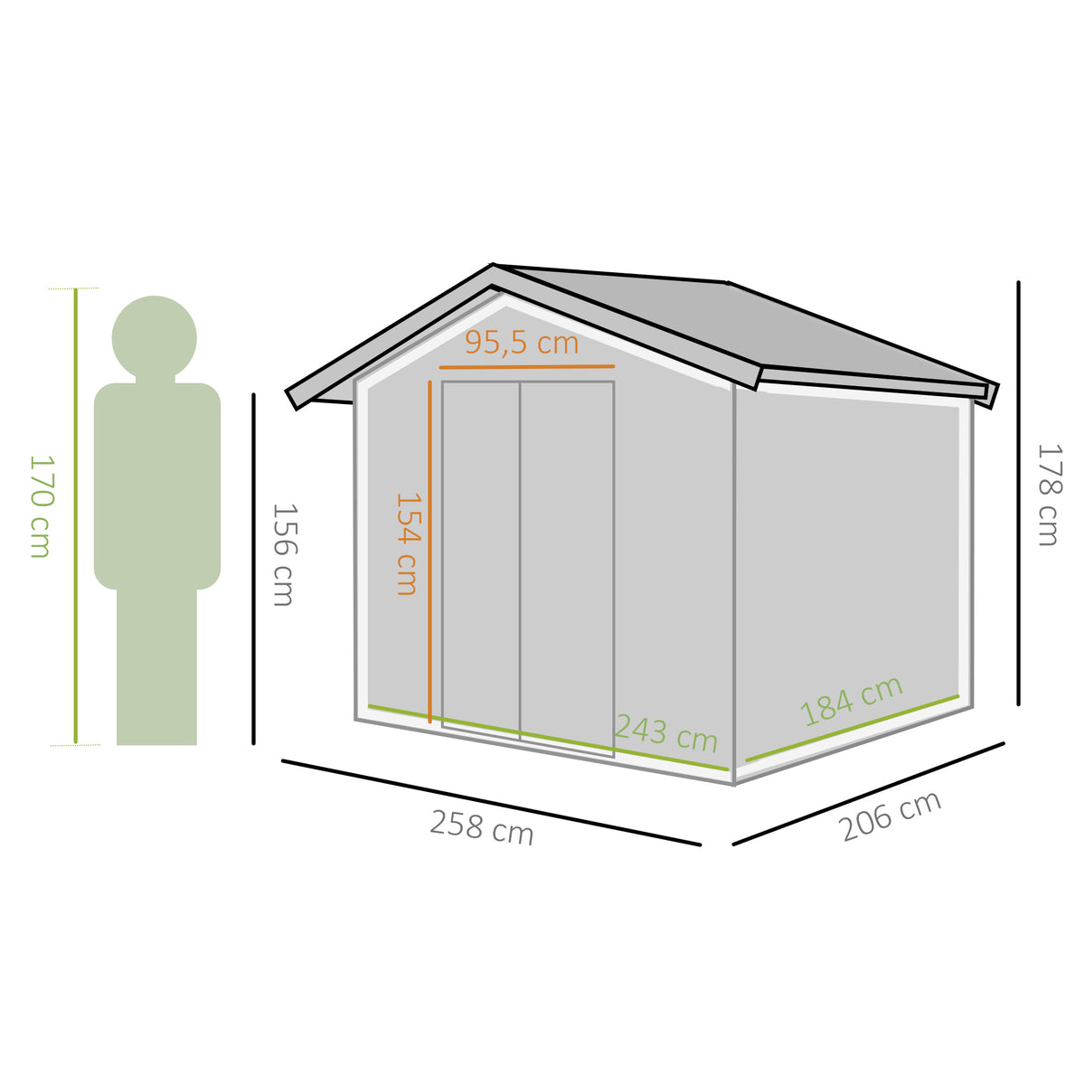 Outsunny Cobertizo De Jardín 258x206x178cm 5,3m² Metálico Con Puertas Correderas_2