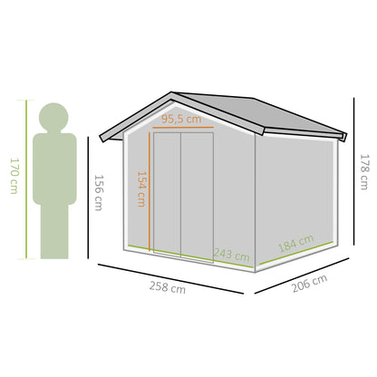 Outsunny Cobertizo De Jardín 258x206x178cm 5,3m² Metálico Con Puertas Correderas_2