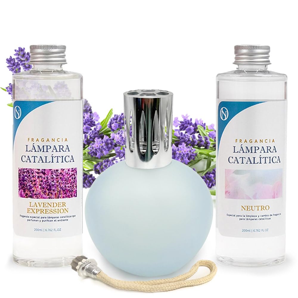 Pack Lámpara Catalítica Azul Grisáceo Mate + Aroma Lavender Expression 200ml + Limpiador Neutro 200ml + Mecha Repuesto_0