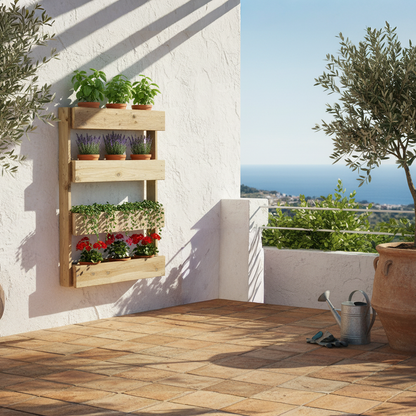 Jardinera Vertical Madera Tratada Exterior Stand Line Wall KD 4B Hortalia_1