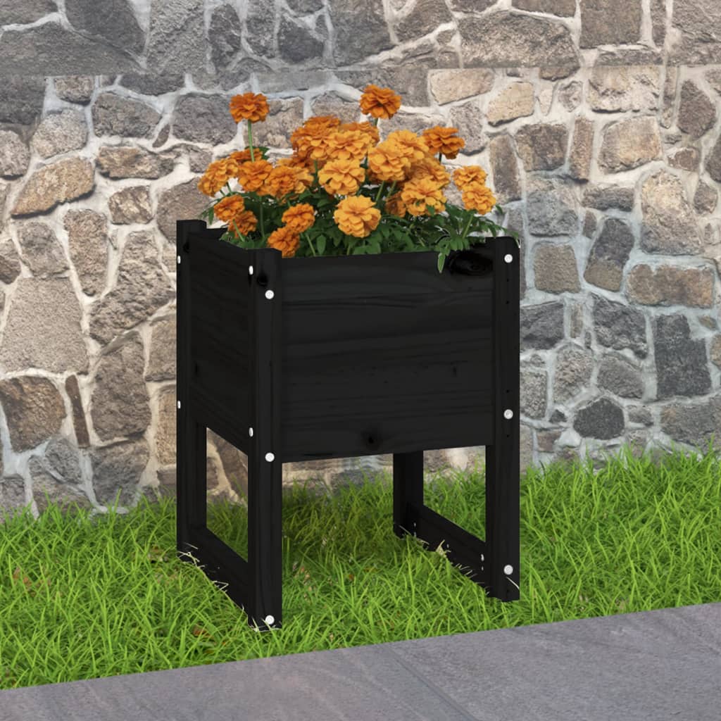Jardinera Madera Maciza De Pino Negro 40x40x52,5 Cm_1