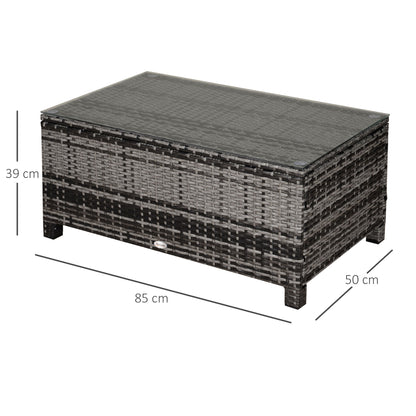 Outsunny Mesa De Jardín De Ratán Sintético Con Vidrio Templado 85x50x39cm Gris_2