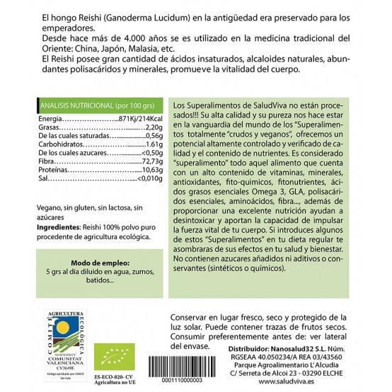 Reishi en polvo ECO 125 g, Salud Viva