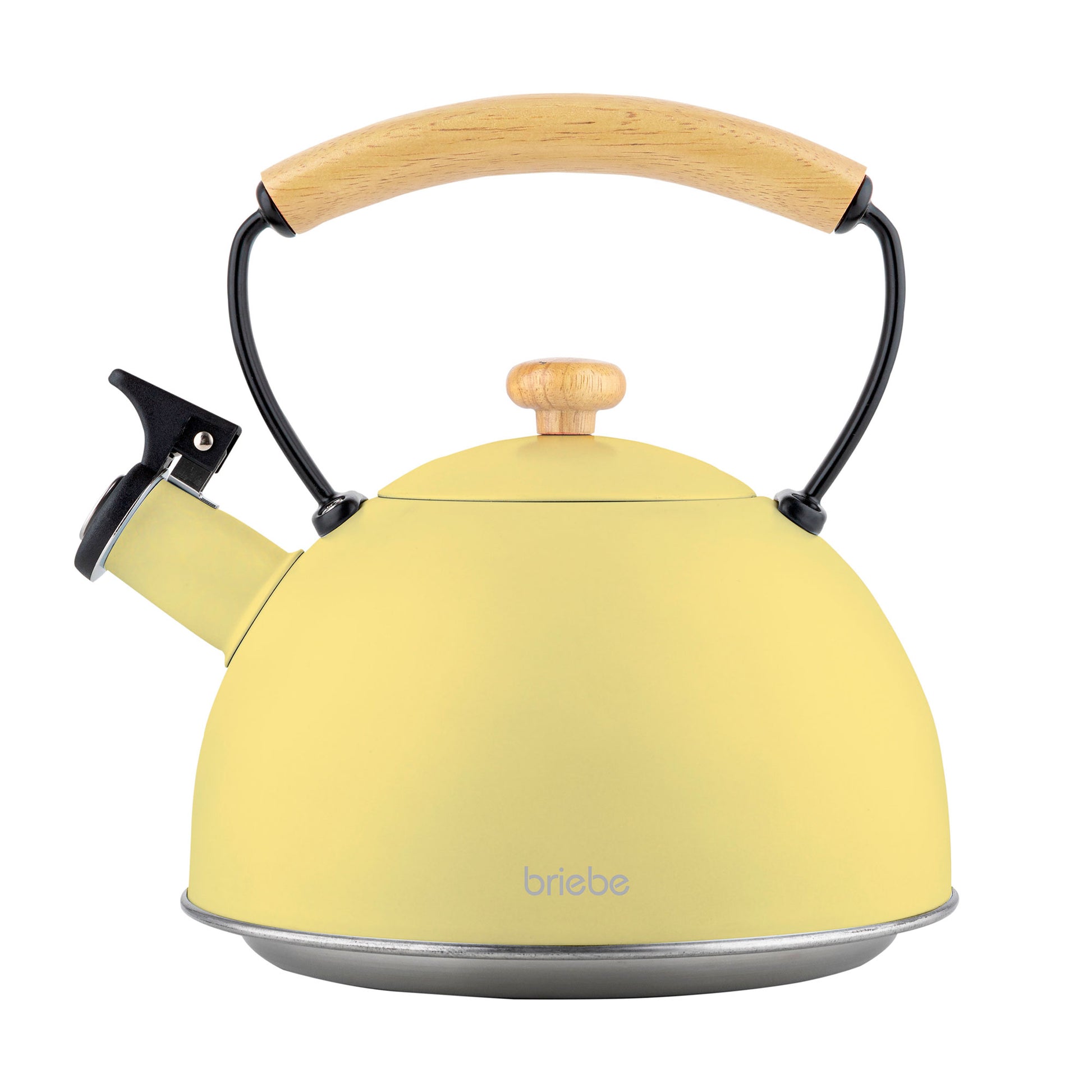 Briebe Tetera Con Silbato, Hervidor De Agua 2,3l, Inducción, Acero Inox, Vintage, Mango Madera, Pastel, Amarillo_0