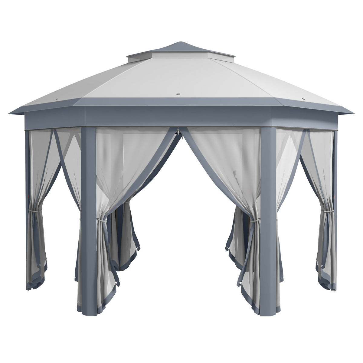 Outsunny Carpa Plegable 4x3,4 M Con Doble Techo 6 Mosquiteras Anti-uv Gris_0